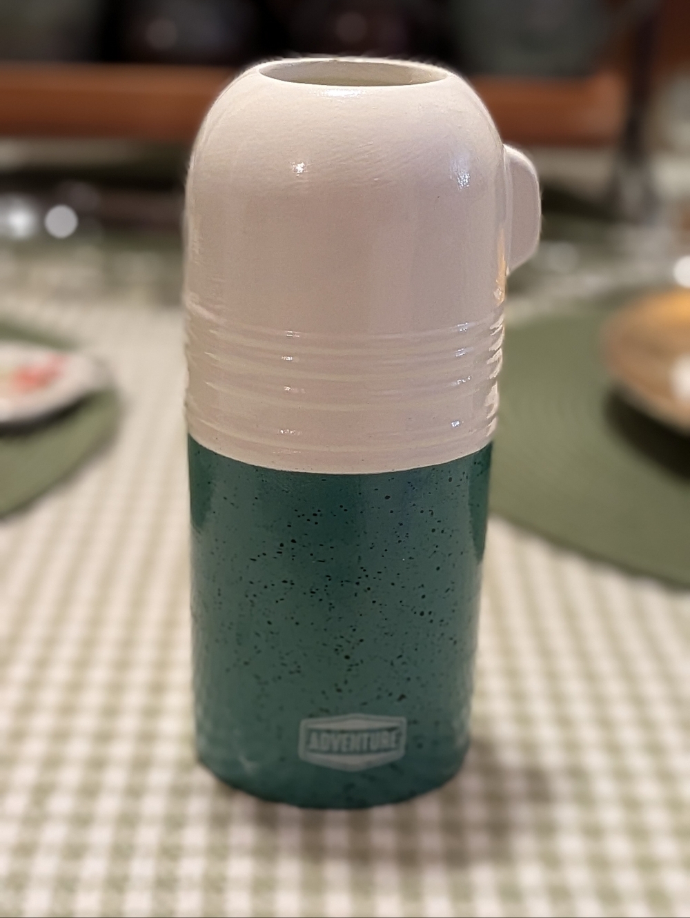 Ceramic Green & White "Adventure" Flower Vase 